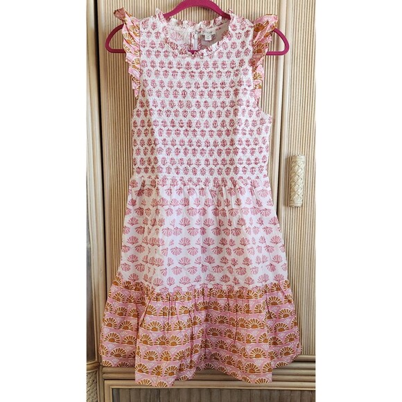 J Crew Women's Dress Small Pink Smocked Summer Ruffle Pockets 100% Cotton NWT